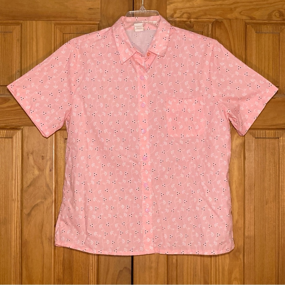 NWOT Boca Bay Vintage 90s Top Short Sleeve Blouse Pink White Size L Large
